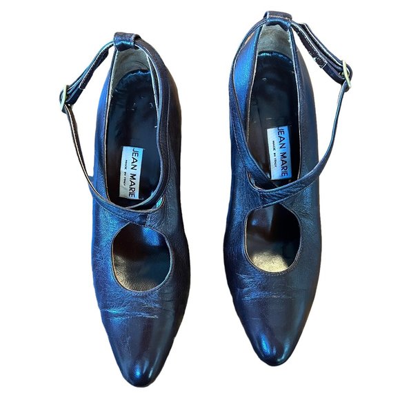 Vintage Jean Marie Chocolate Brown Leather Criss-Cross Strap Pumps Italy - Picture 3 of 15